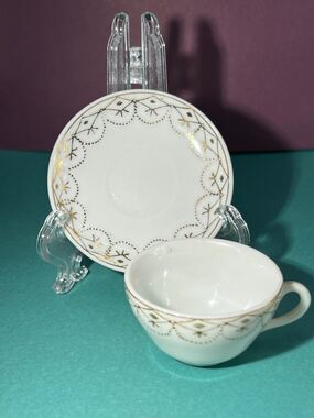 Miniature Teacup Tea Cup & Saucer White Gold Trim Pico Occupied Japan Vintage